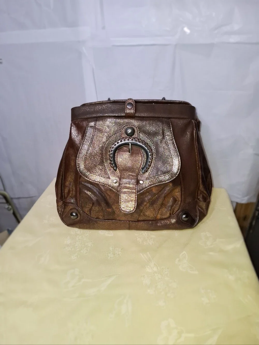 Rare HYPE Metallic Costa del Sol Bronze Leather Satchel Shoulder Handbag